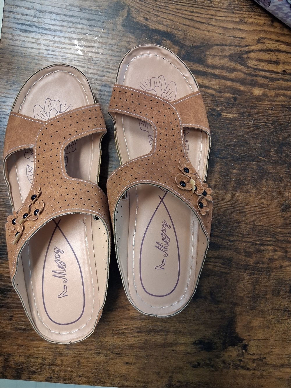 Brown Floral Slide Sandals